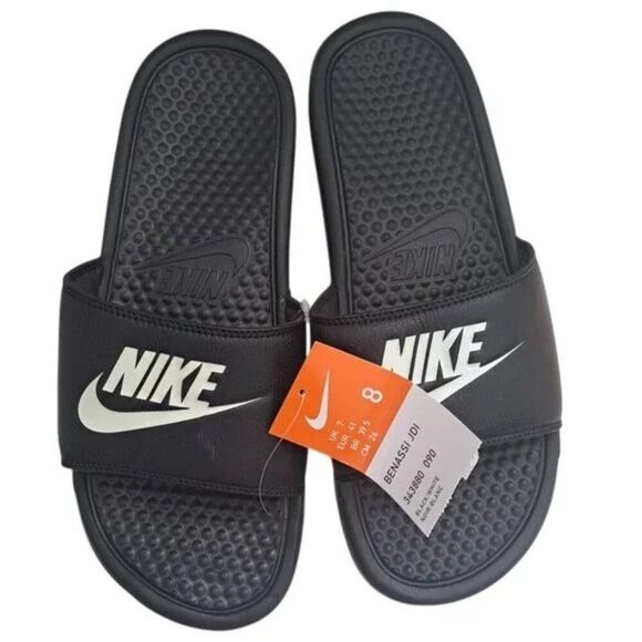 Nike Benassi JDI Men's Slide Sandals Black White Comfort House Summer Sz 8 - Picture 2 of 7